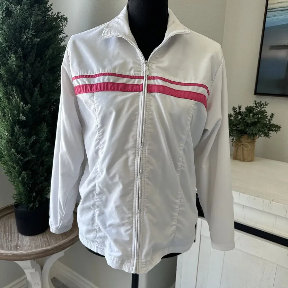 Nike Tween Girls White and‎ Pink Stripe Jacket Size Large 12-14 Coat